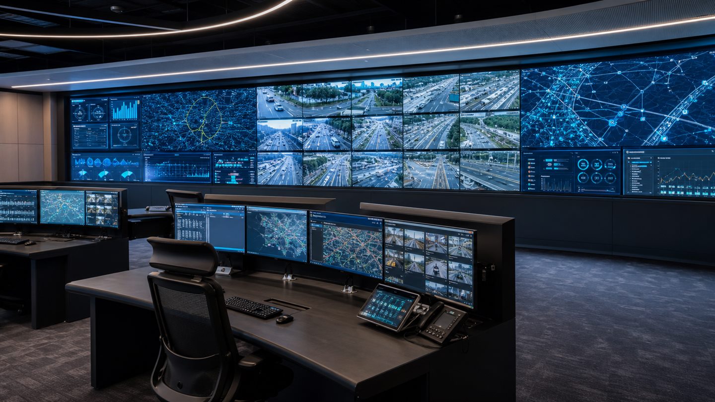 ITS control room with traffic monitoring displays
