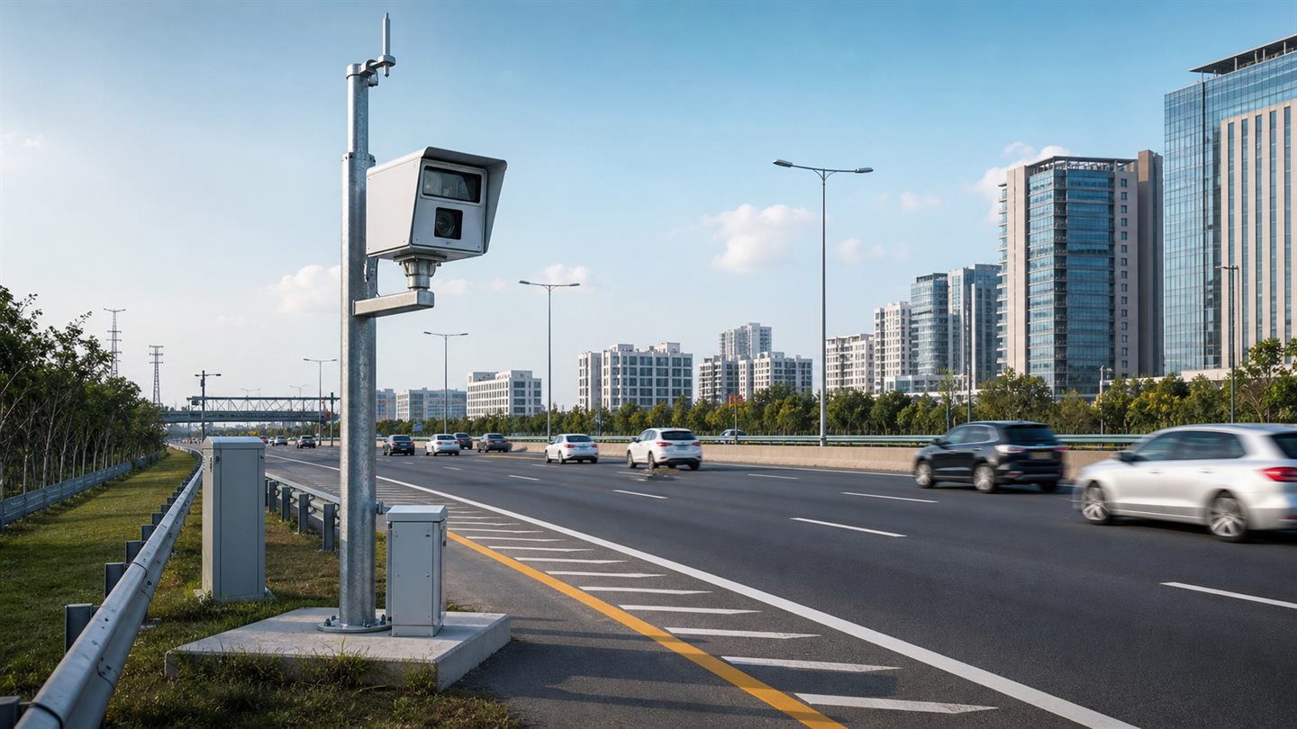 Fixed traffic enforcement camera on a highway
